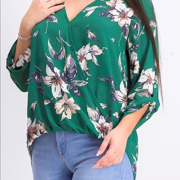 West Kei Allan Surplice Rolltab Floral Blouse Ladies Small - Picture 1 of 8